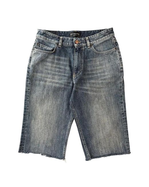 Balenciaga Gray Faded Raw-Cut Denim Shorts for men