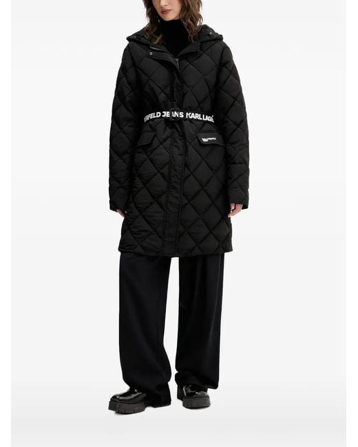Karl Lagerfeld Black Hooded Quilted Coat