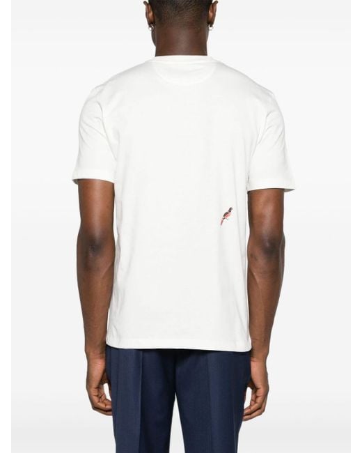 Paul Smith White Bird-embroidered Organic Cotton T-shirt for men
