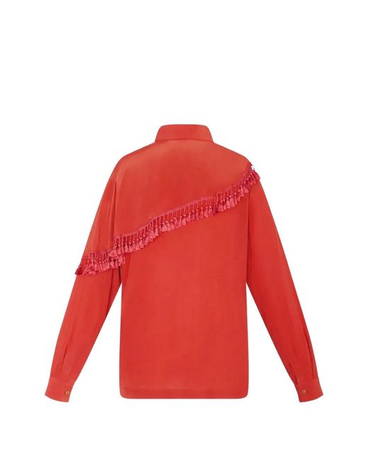 Carolina K Red Camo Tassel-Trimmed Asymmetric Shirt