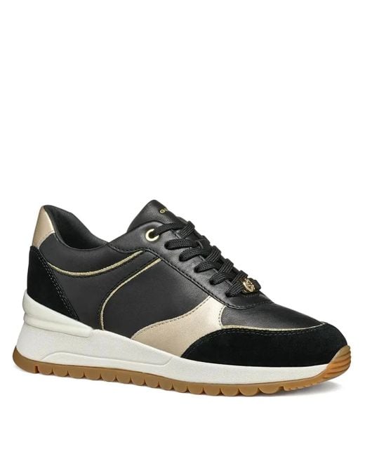 Geox Black Desya Leather-Detail Sneakers