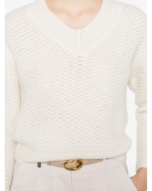 Peserico White Textured V-Neck Sweater