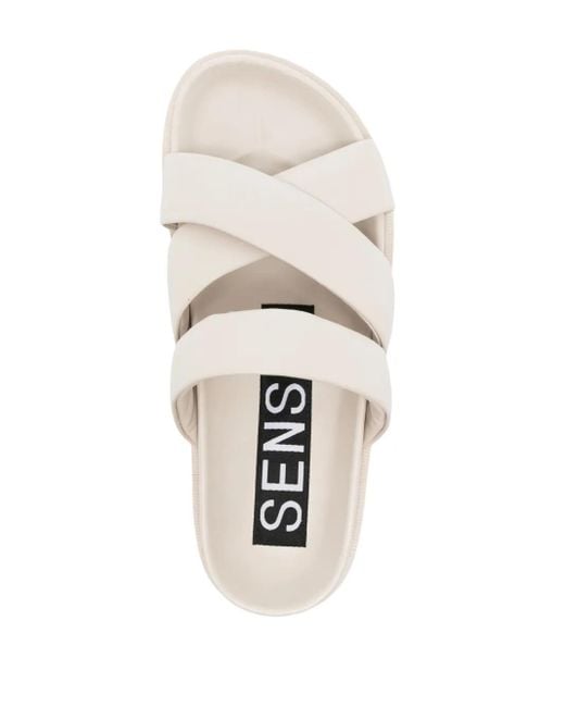 Senso White Nico Crossover-Strap Leather Slippers