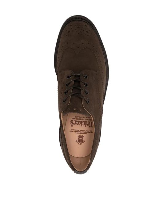Tricker's Brown Brogue-Detail Suede Derby Shoes for men