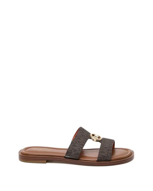 Michael Kors Brown All-Over Logo Buckle Sandals