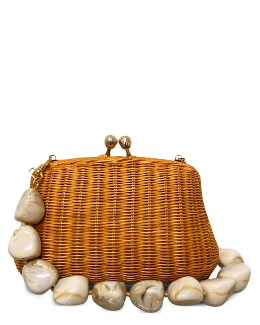 Serpui Brown Wicker Blair Clutch Bag