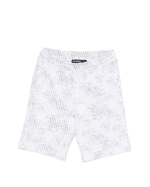 Karl Lagerfeld White Logo-Pattern Drawstring Shorts for men