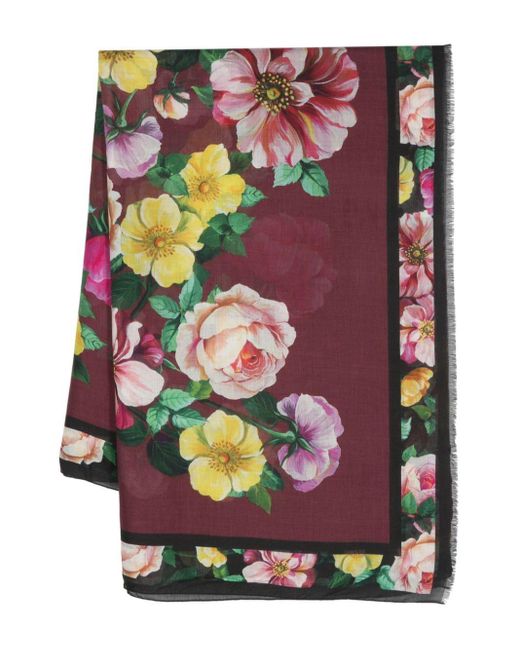 Dolce & Gabbana Purple Georgette-Schal mit Blumen-Print