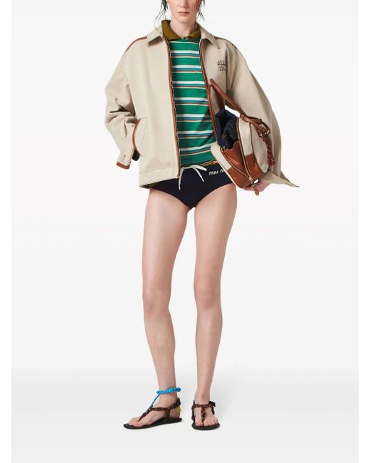 Miu Miu Natural Leather-Trimmed Jacquard Canvas Jacket