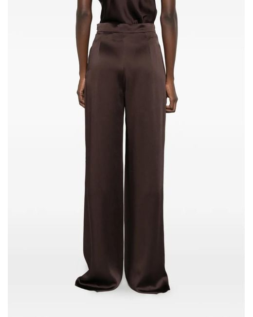 Max Mara Brown Satin-Finish Wide-Leg Trousers