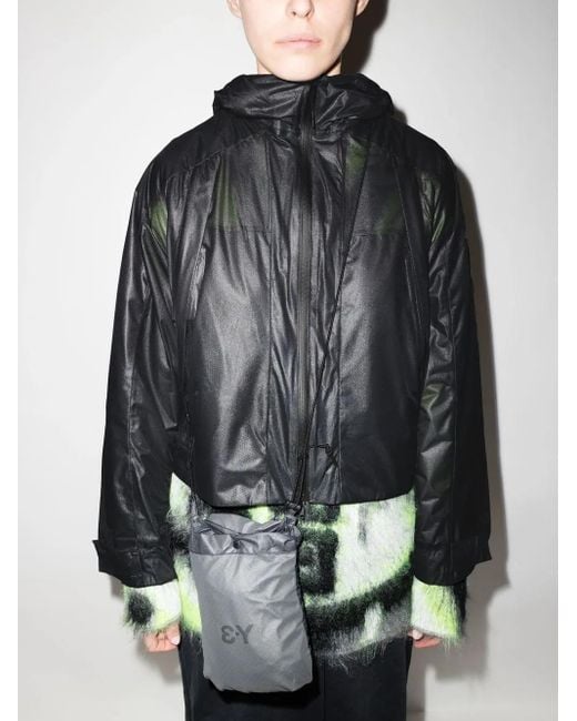 Y-3 Black Hooded Midi Raincoat