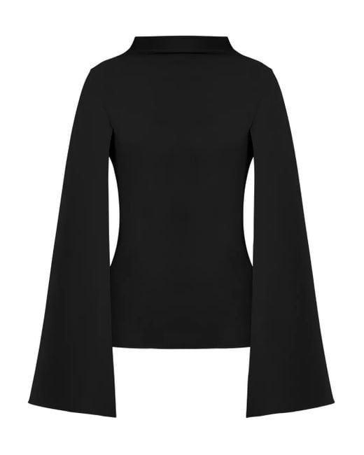 Alberta Ferretti Black Stehkragen-Bluse mit Glockenärmeln