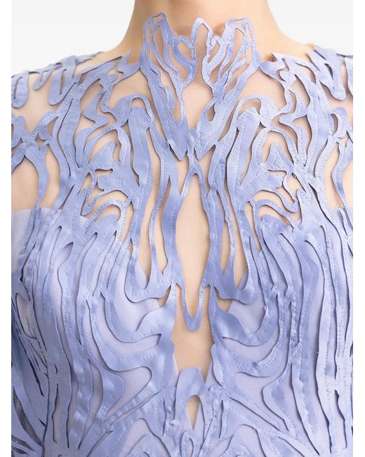 Gemy Maalouf Blue Structured Half-Sleeves Dress