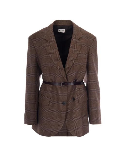 P.A.R.O.S.H. Brown Belted Checked-Pattern Blazer