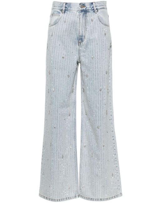 Sandro Blue Rhinestone-embellished Wide-leg Jeans