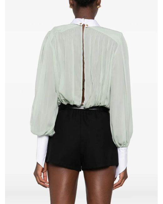 Elisabetta Franchi Green Bow-Detail Pleated Blouse