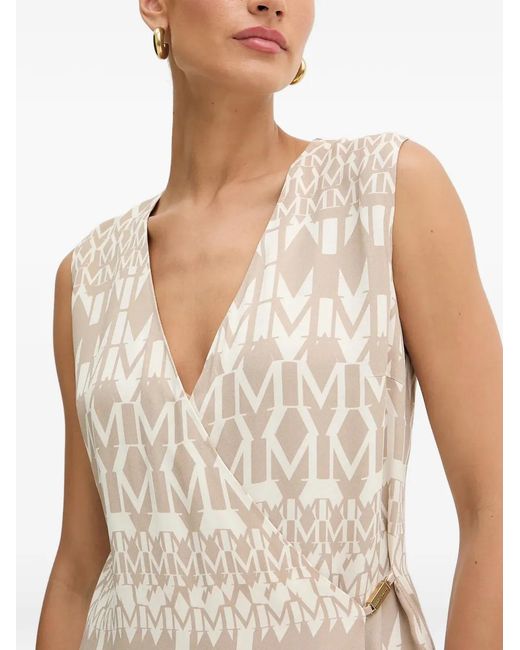 Guess White Monogram V-Neck Wrap Blouse