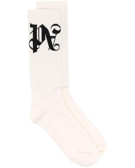 Palm Angels White Monogram-jacquard Socks