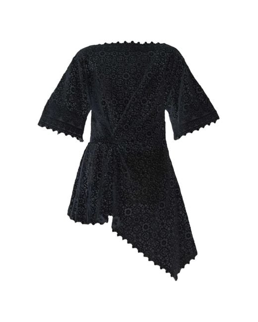 Erdem Black Draped Short-Sleeve Top