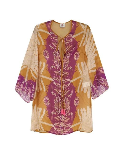 BYE Firenze Pink Palme Crew-Neck Lace-Up Tunic