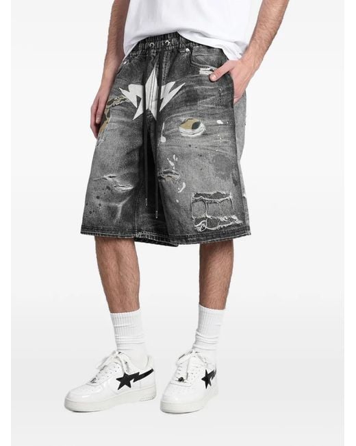 A Bathing Ape Gray Distressed-Effect Shorts for men