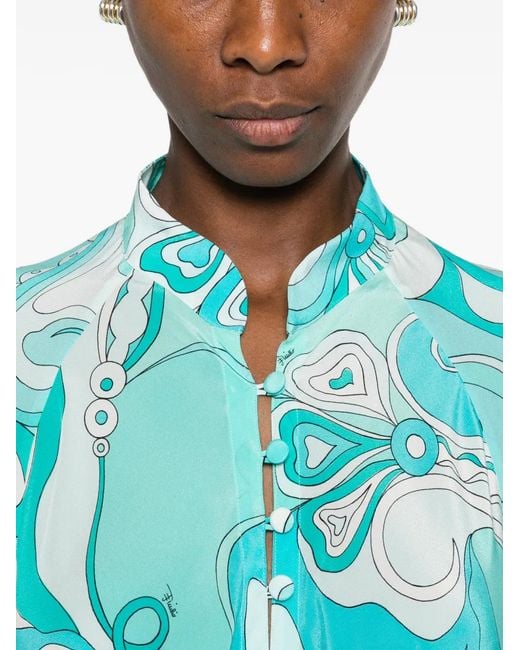 Emilio Pucci Blue Floral-Print Kaftan