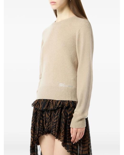 Blumarine Natural Logo-Embroidered Sweater