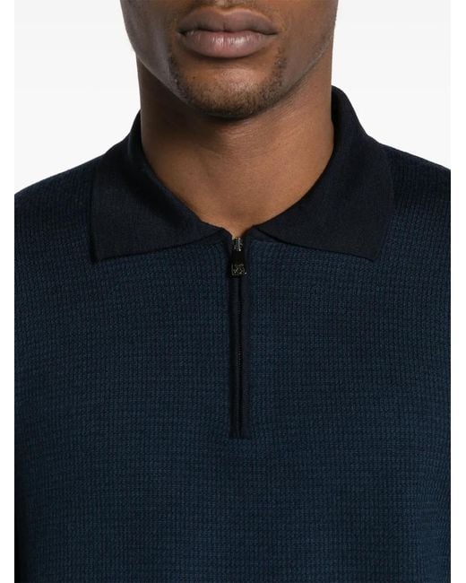 Corneliani Blue Fine-Knit Wool Polo Shirt for men