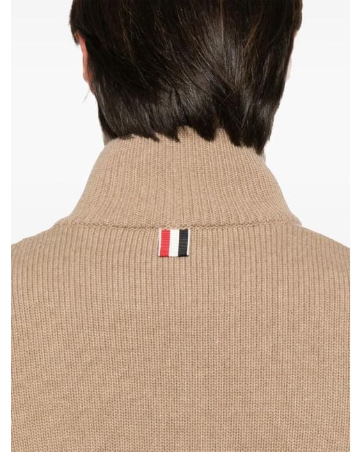 Thom Browne Natural Intarsia Half-Zip Sweater for men