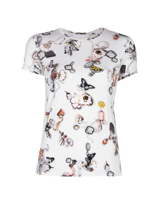 L'Agence White Ressi Butterfly-Print T-Shirt