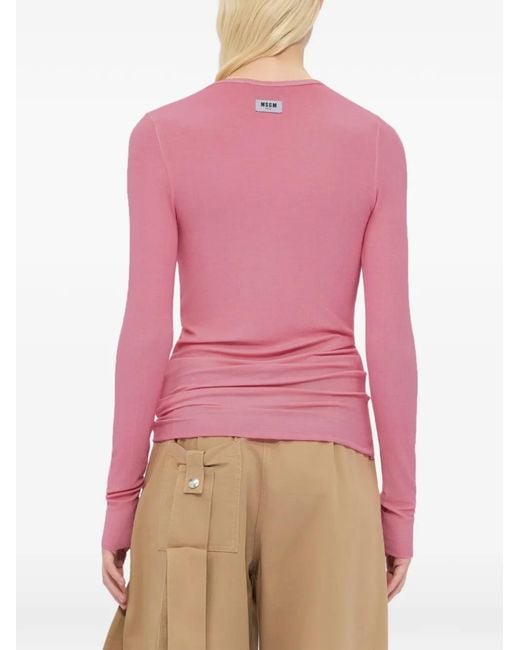 MSGM Pink Round-Neck Long-Sleeved Top