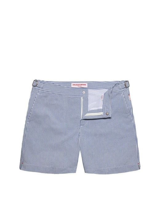 Orlebar Brown Blue Bulldog Seersucker Stripe Beachwear for men