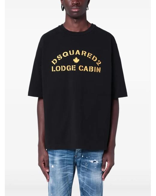 DSquared² Black Logo-Print Cotton T-Shirt for men