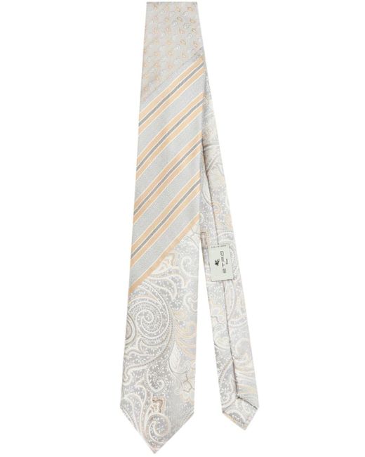 Etro White Silk Jacquard Tie for men