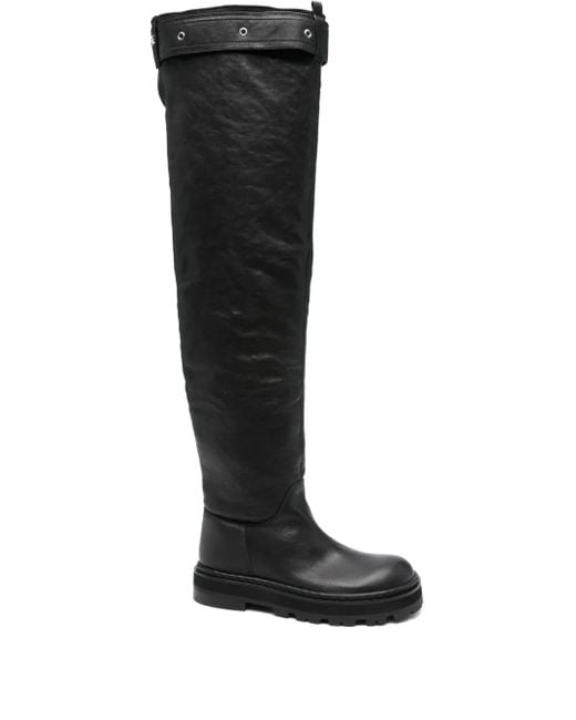 Patrizia Pepe Black Leather Over-The-Knee Buckle Boots