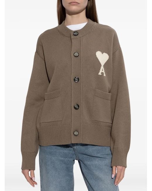 AMI Brown Ami De Coeur Logo-Patch Cardigan