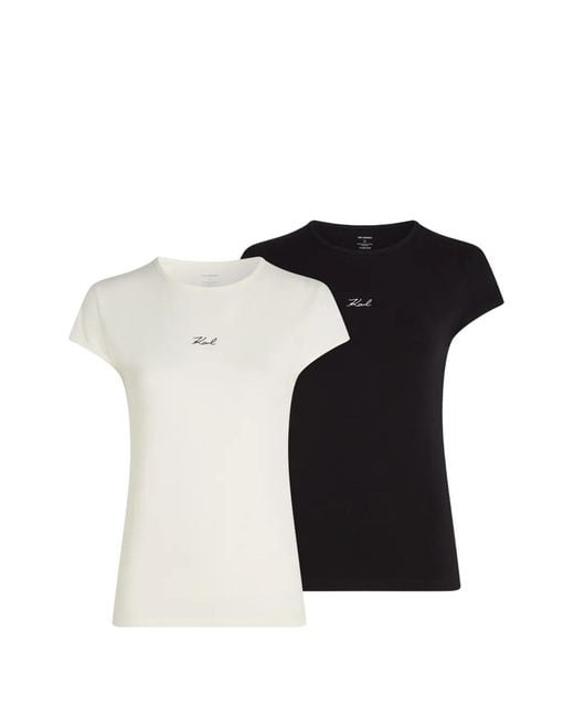 Karl Lagerfeld Black Logo-Print Stretch-Jersey Cotton T-Shirt (Set Of Two)