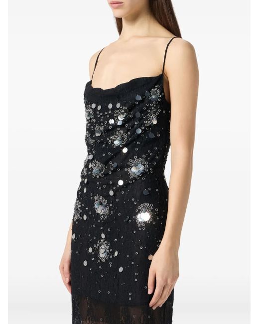 Blumarine Black Sequin-Embellished Lace Gown