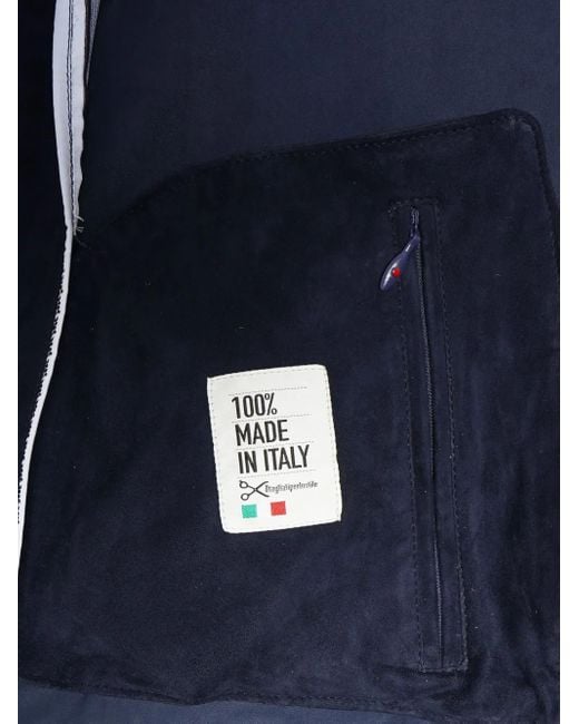 Kiton Blue Hooded Suede Zip-Up Jacket for men