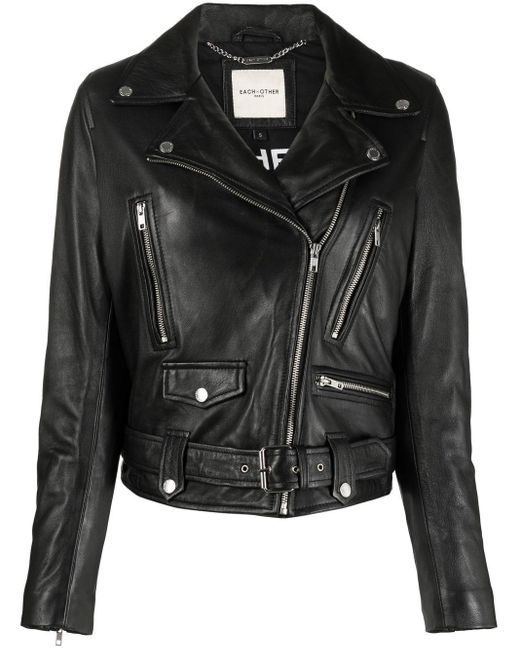Each x Other Belted Leather Biker Jacket in Black | Lyst UK
