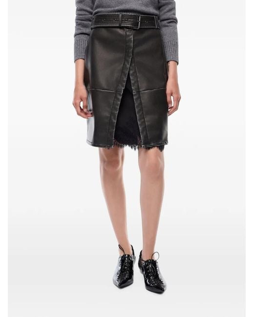 Pinko Gray Belted Lace-Trim Skirt