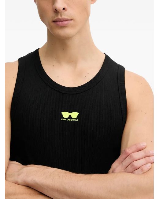 Karl Lagerfeld Black Graphic-Print Tank Top for men