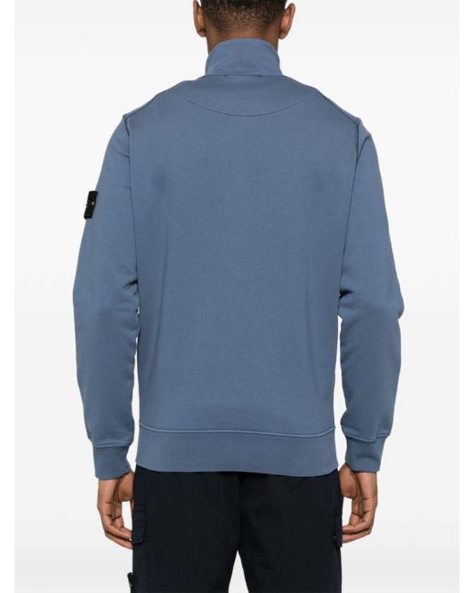 Stone Island Blue Compass Cotton Zip-up Sweatshirt for men