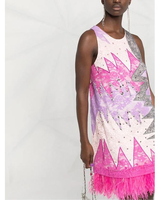Emilio Pucci Pink X Koché Feather-Embellished Lace Dress