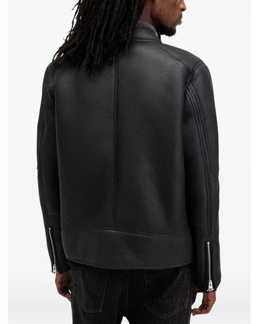 AllSaints Black Leather Zip-Front Jacket for men