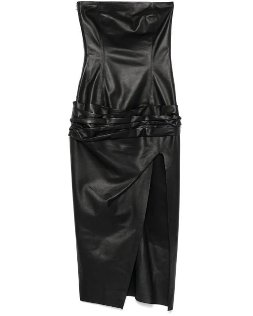 The Attico Black Leather Midi Dress