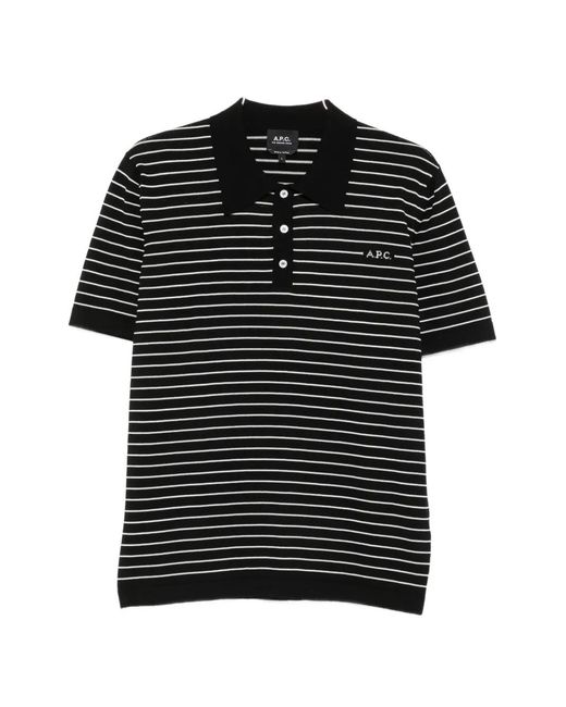 A.P.C. Black Striped Short-Sleeve Polo Shirt for men