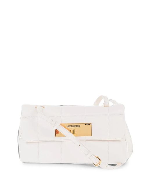 Moschino White Quilted Turn-Lock Medium Shoulder Bag