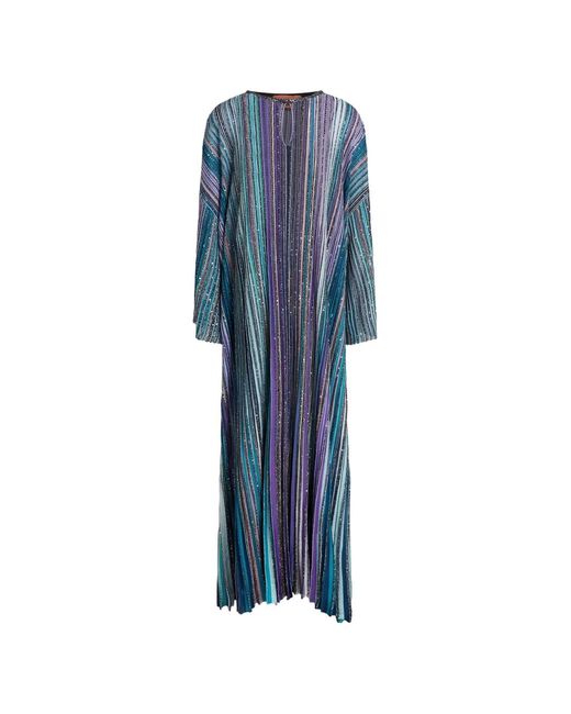 Missoni Blue Sequin-Embellished Striped Maxi Dress