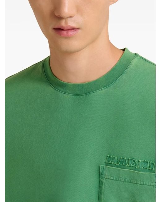 Marni Green Cotton T-Shirt With Logo Patches for men